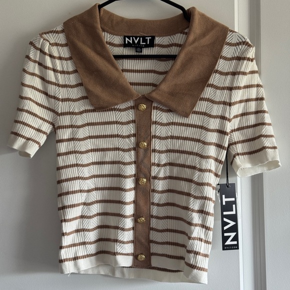 NVLT Beige and White Striped Button Down Shirt - Picture 6 of 12